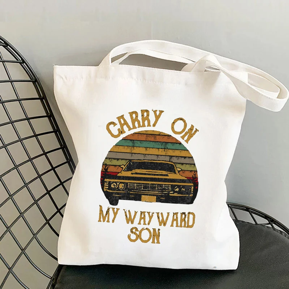 Supernatural Vintage Tote Carry on My Wayward Son Printed Reusable Shopping Bag Eco Bag