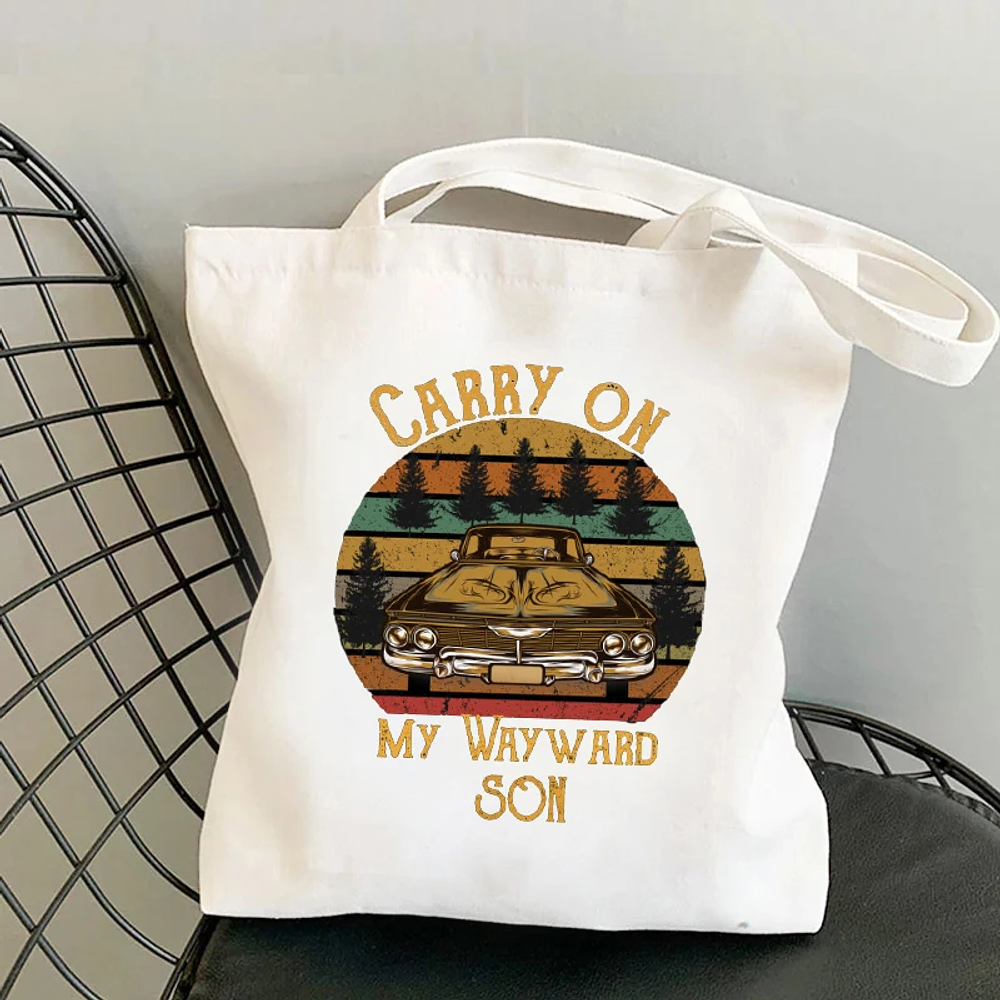 Supernatural Vintage Tote Carry on My Wayward Son Printed Reusable Shopping Bag Eco Bag