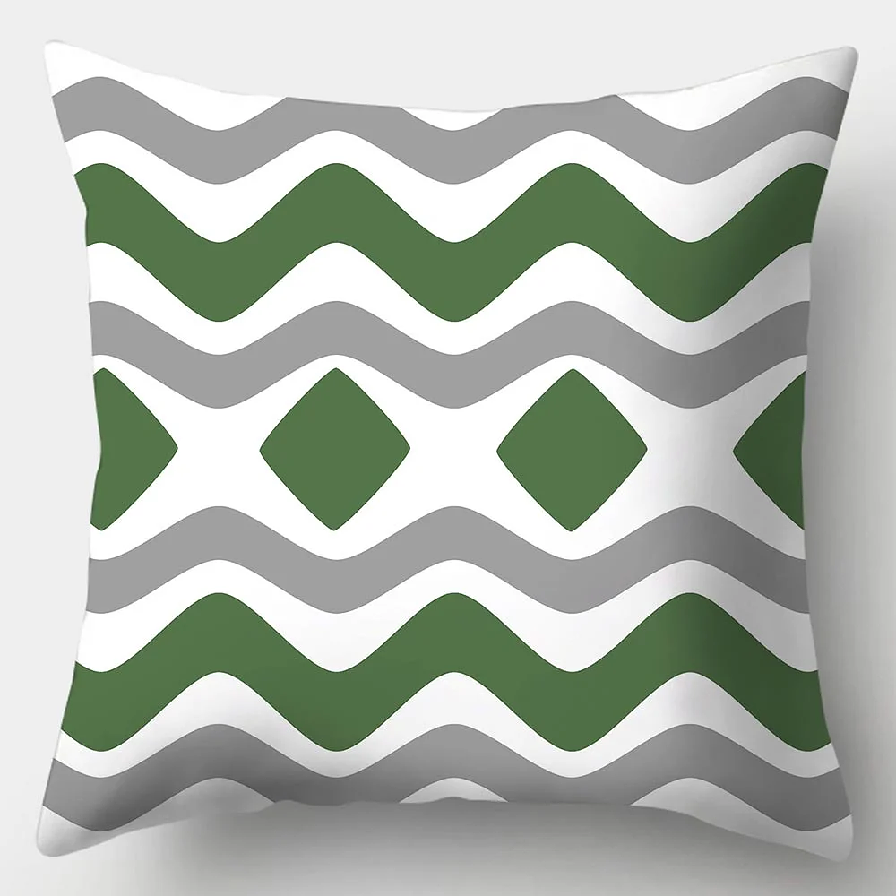 45x45cm Pillowcase Green Geometric Stripe Printing Cushion Cover