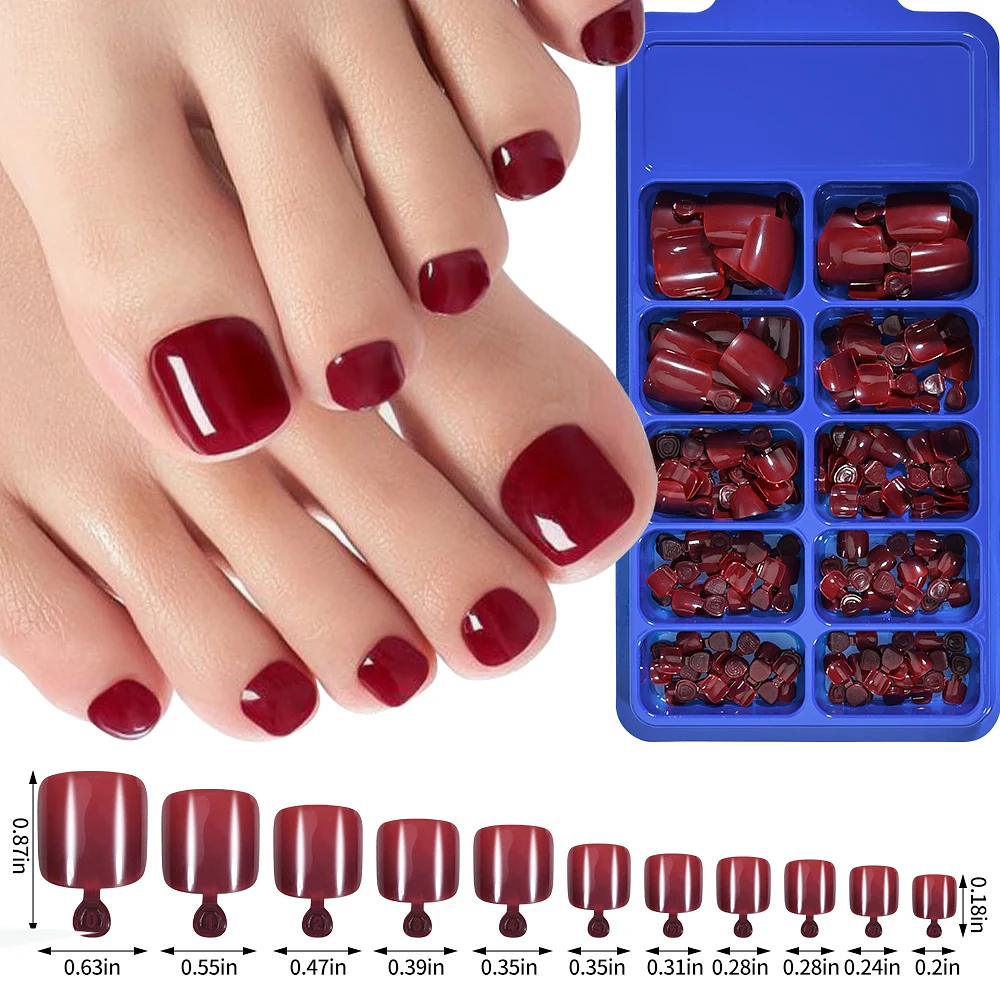 100Pcs/Box Square Fake Toenails Nail Art Pink/Red/Clear Acrylic Toenails Full-Cover Foot Extension Tools