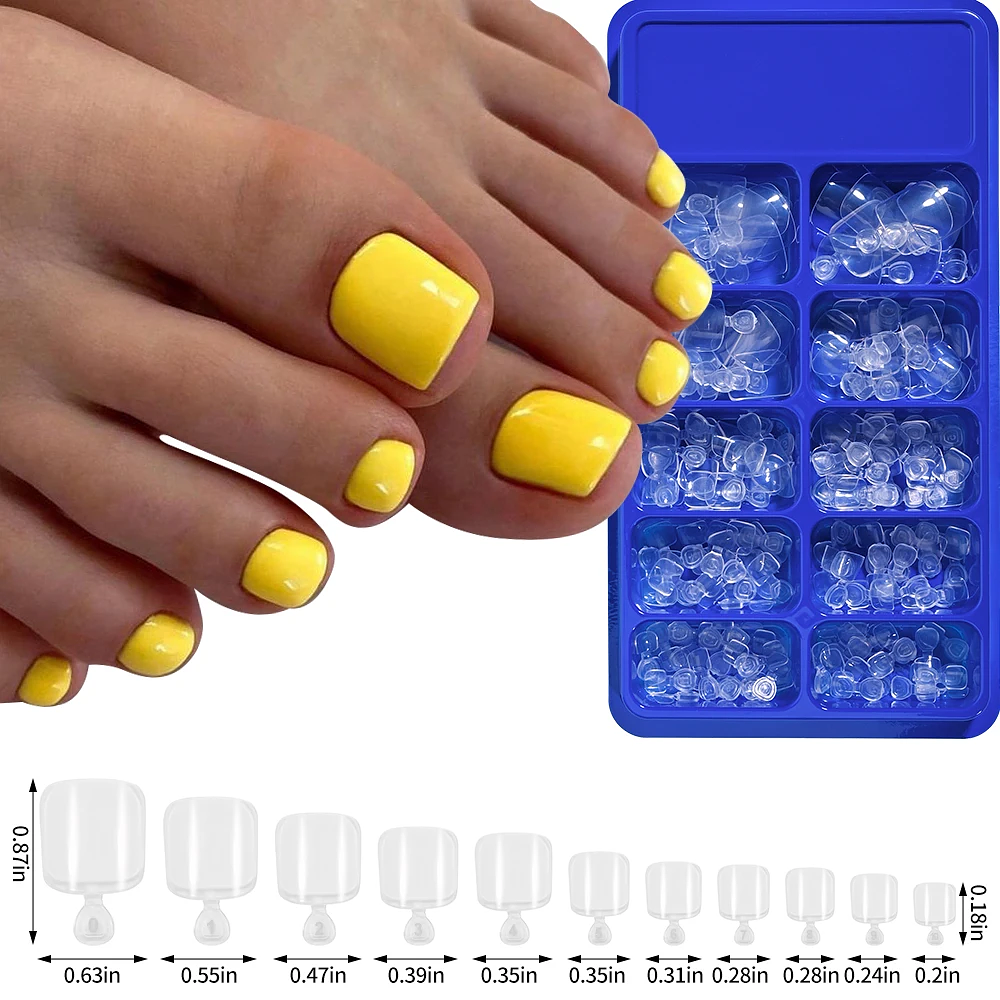 100Pcs/Box Square Fake Toenails Nail Art Pink/Red/Clear Acrylic Toenails Full-Cover Foot Extension Tools