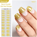 Rose Gold Glitter Semi Cured Gel Nail Wraps UV Light Cured Sparkly Full Cover Extension Nail Tips