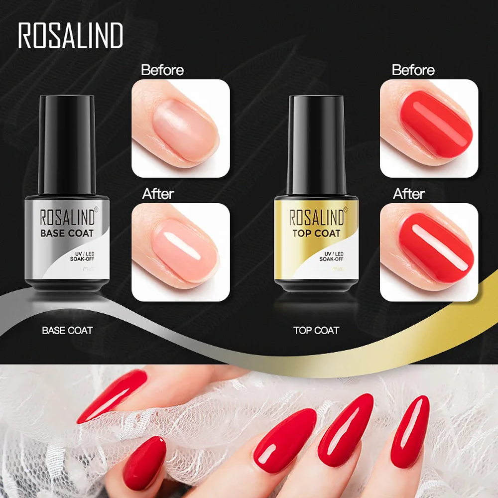 ROSALIND 7ml 2Pieces Top And Base Coat Gel Polish UV Soak Off Semi Permanent Nail Art Manicure