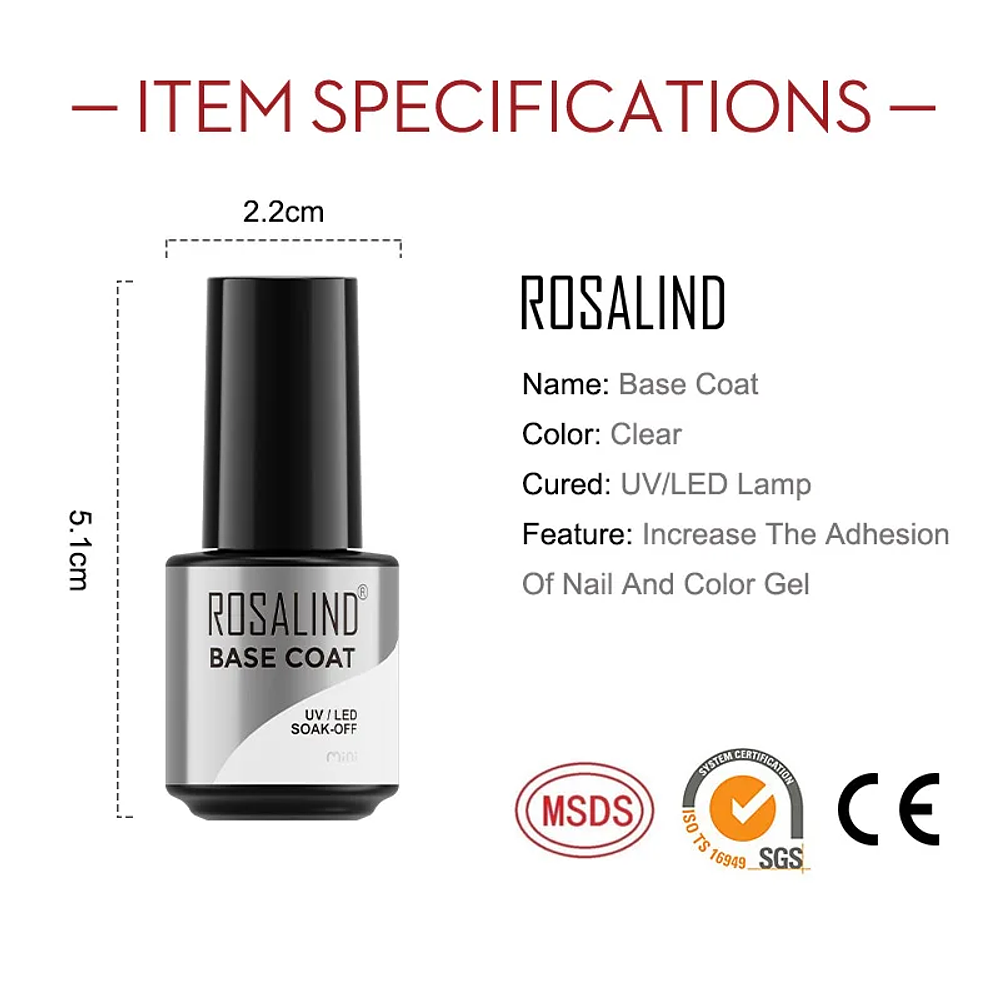 ROSALIND 7ml 2Pieces Top And Base Coat Gel Polish UV Soak Off Semi Permanent Nail Art Manicure