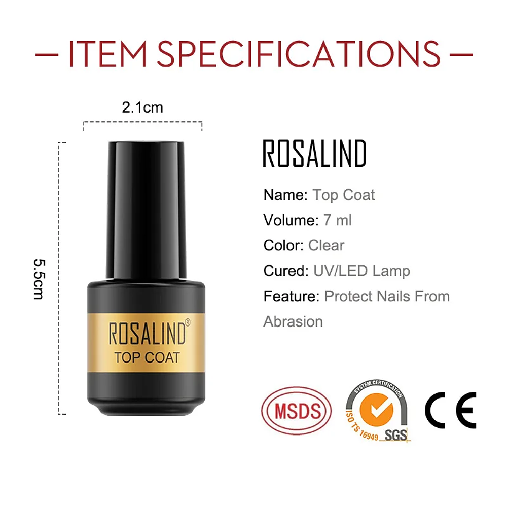 ROSALIND Gel Polish 7ML Top Coat UV Lamp Gel Reinforce Long Lasting Nail Art Manicure