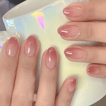 24Pcs Nude Pink Nail Tips Short Round Head False Nails with Design Wearable Finished Fake Nails Full Cover Press on Nails