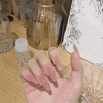 24Pcs Nude Pink Nail Tips Short Round Head False Nails with Design Wearable Finished Fake Nails Full Cover Press on Nails