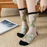 Summer Ultra-thin Crystal Silk Socks Floral Embroidery Retro Elastic Long Socks Mesh Transparent Lace Socks