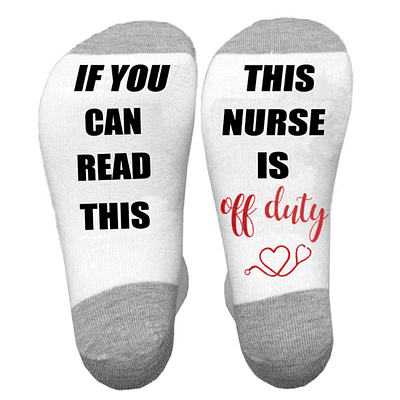 Funny Nurse Teacher Appreciation Gifts Crew Socks If You Can Read This Off Duty Humor Words Letters