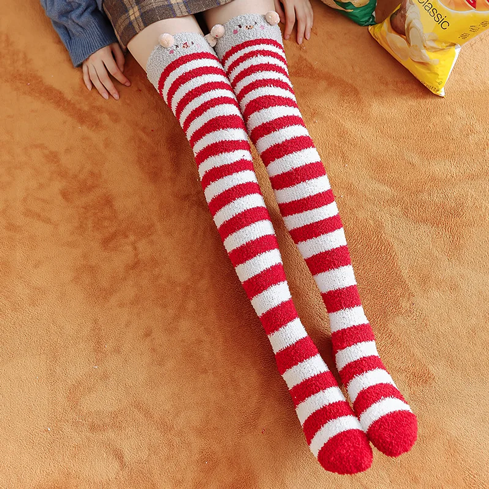 Cute Stockings Coral Fleece Knee High Winter Sock Thigh High Socks