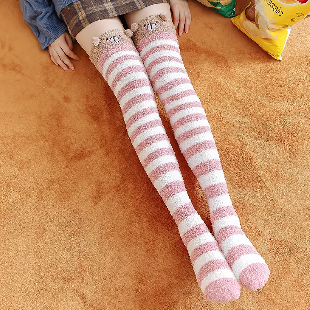 Cute Stockings Coral Fleece Knee High Winter Sock Thigh High Socks