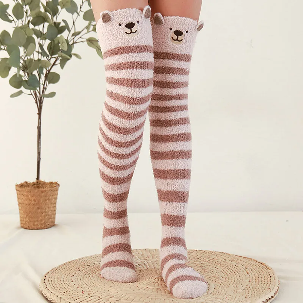 Cute Stockings Coral Fleece Knee High Winter Sock Thigh High Socks