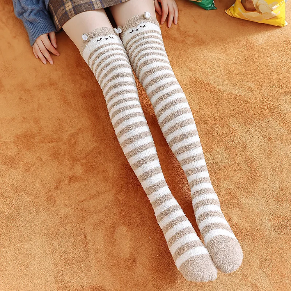 Cute Stockings Coral Fleece Knee High Winter Sock Thigh High Socks