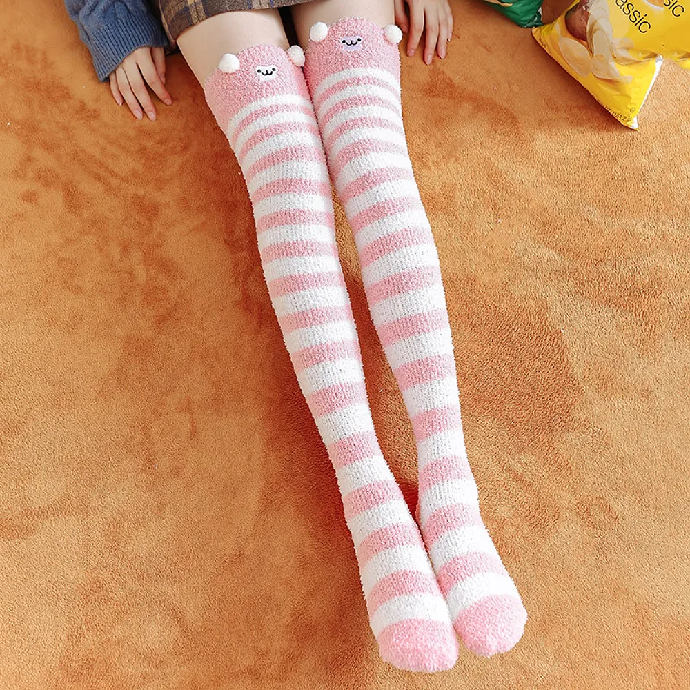 Cute Stockings Coral Fleece Knee High Winter Sock Thigh High Socks