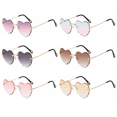 Heart Sunglasses Rimless Metal Frame Heart Shaped Sunglasses Gradient Lens Women Eyewear UV400 Protection