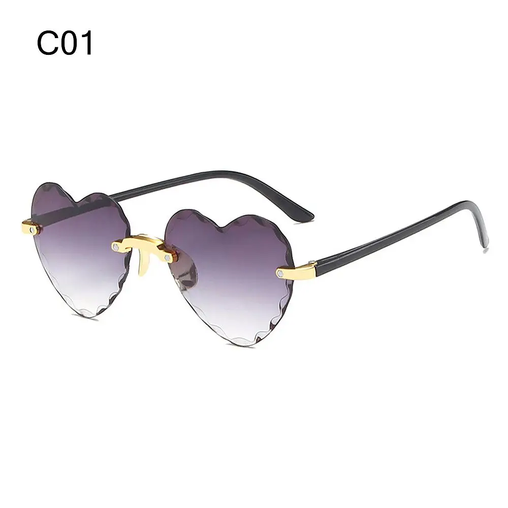 Heart Sunglasses Rimless Metal Frame Heart Shaped Sunglasses Gradient Lens Women Eyewear UV400 Protection