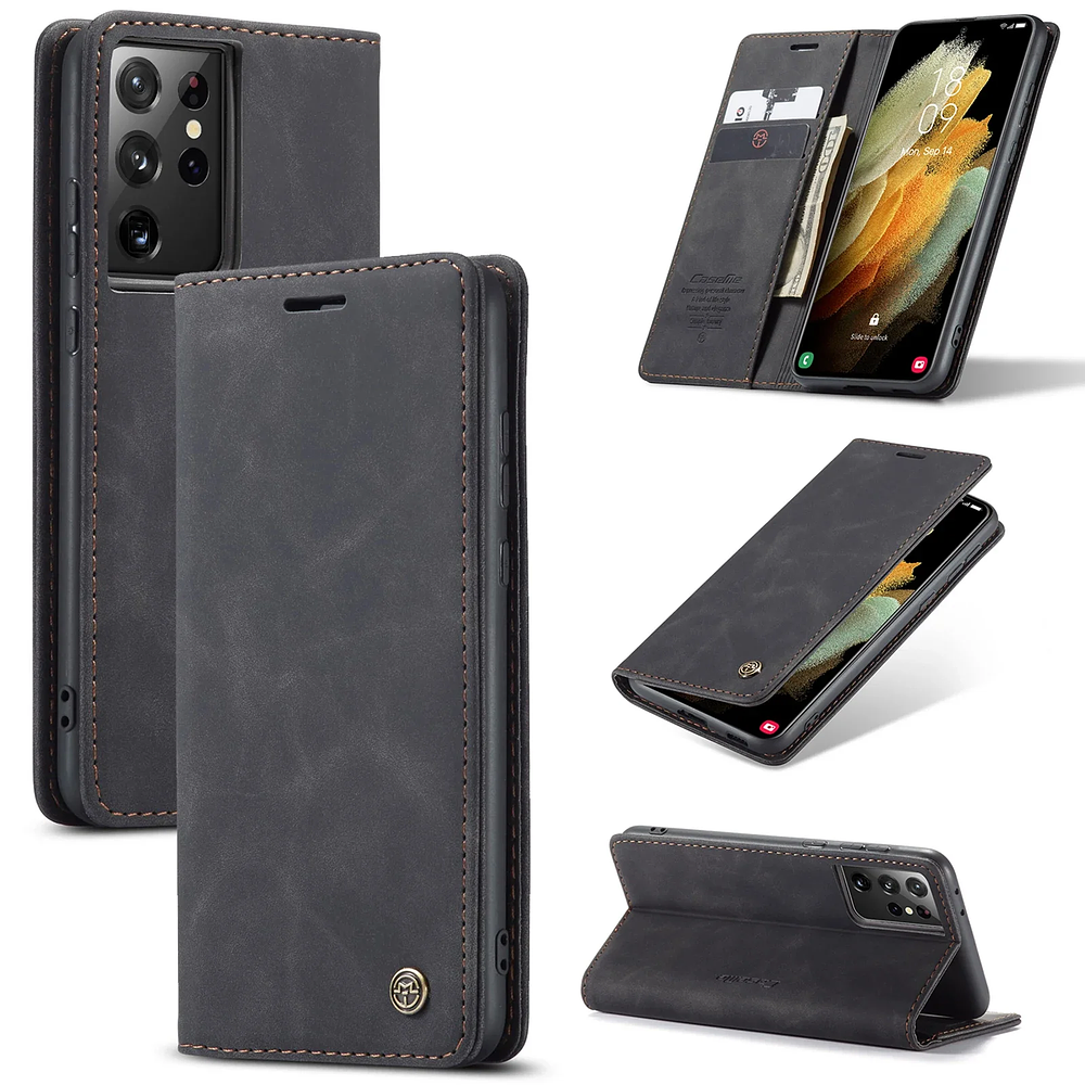 Samsung Galaxy S21 Ultra S21 Plus 5G Leather Case, CaseMe Retro Purse Luxury Magneti Card Holder Wallet Cover For Galaxy S21