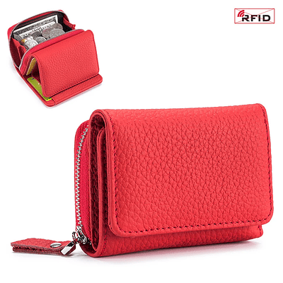 Genuine Leather Women Wallet Small Zipper Coin Wallet Cow Leather Women Purse RFID Card Holder