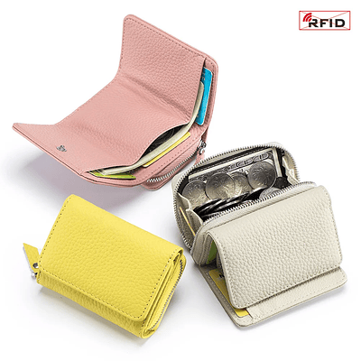 Genuine Leather Women Wallet Small Zipper Coin Wallet Cow Leather Women Purse RFID Card Holder