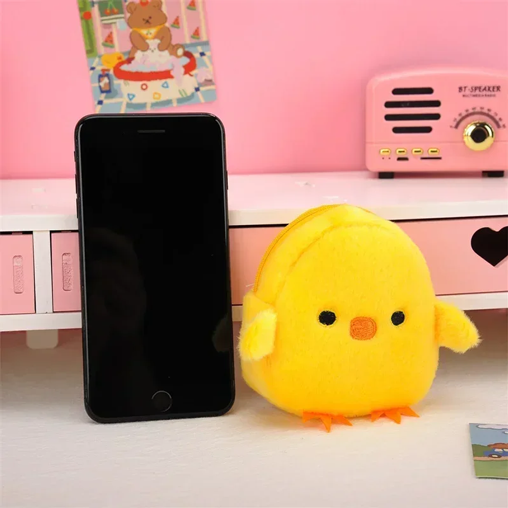 1pc 12cm Cartoon Cute Yellow Chick Animal Plush Coinpurse Keychain Pendant