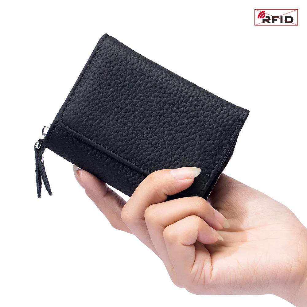 Genuine Leather Women Wallet Small Zipper Coin Wallet Cow Leather Women Purse RFID Card Holder