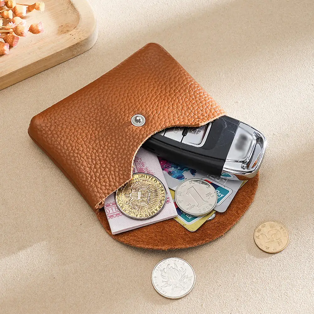 Retro Genuine Leather Coin Purse Zipper Small Wallets Card Holder Bag Portable Men Cowhide Money Purse Women Earphone Pouch