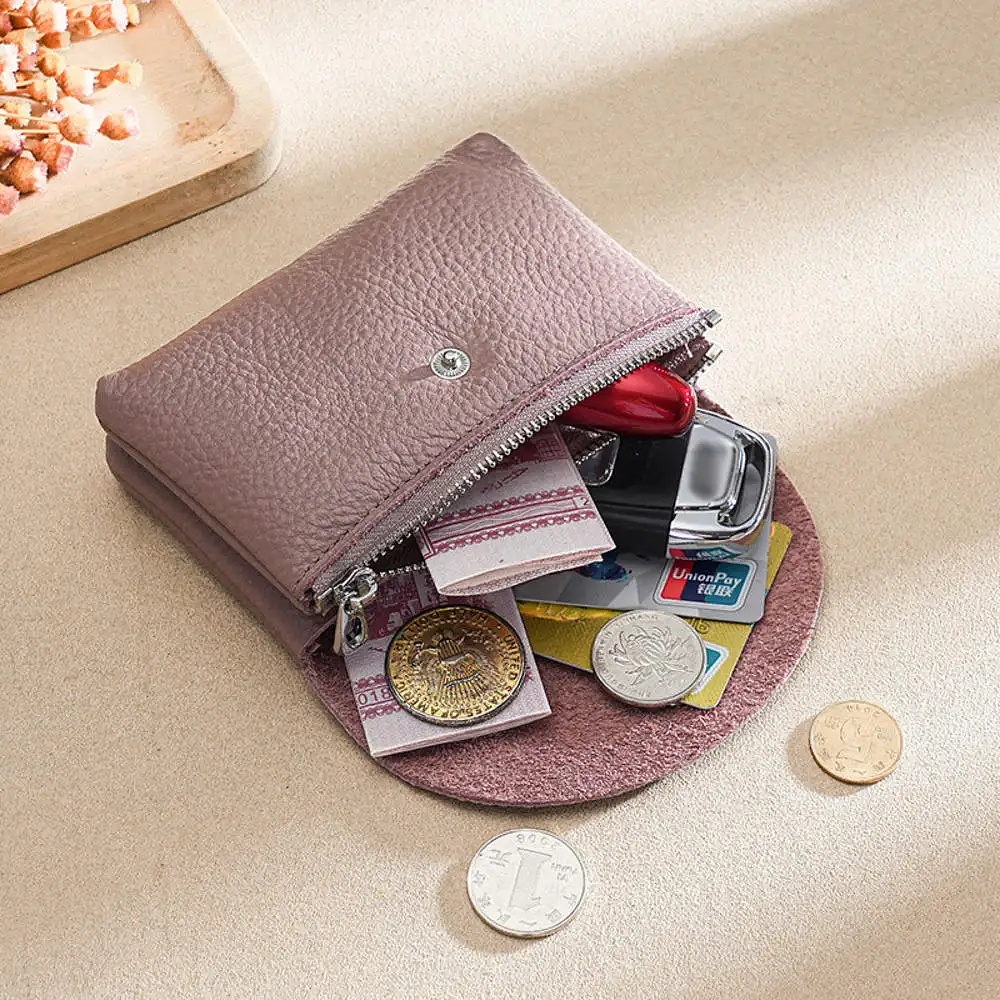 Retro Genuine Leather Coin Purse Zipper Small Wallets Card Holder Bag Portable Men Cowhide Money Purse Women Earphone Pouch