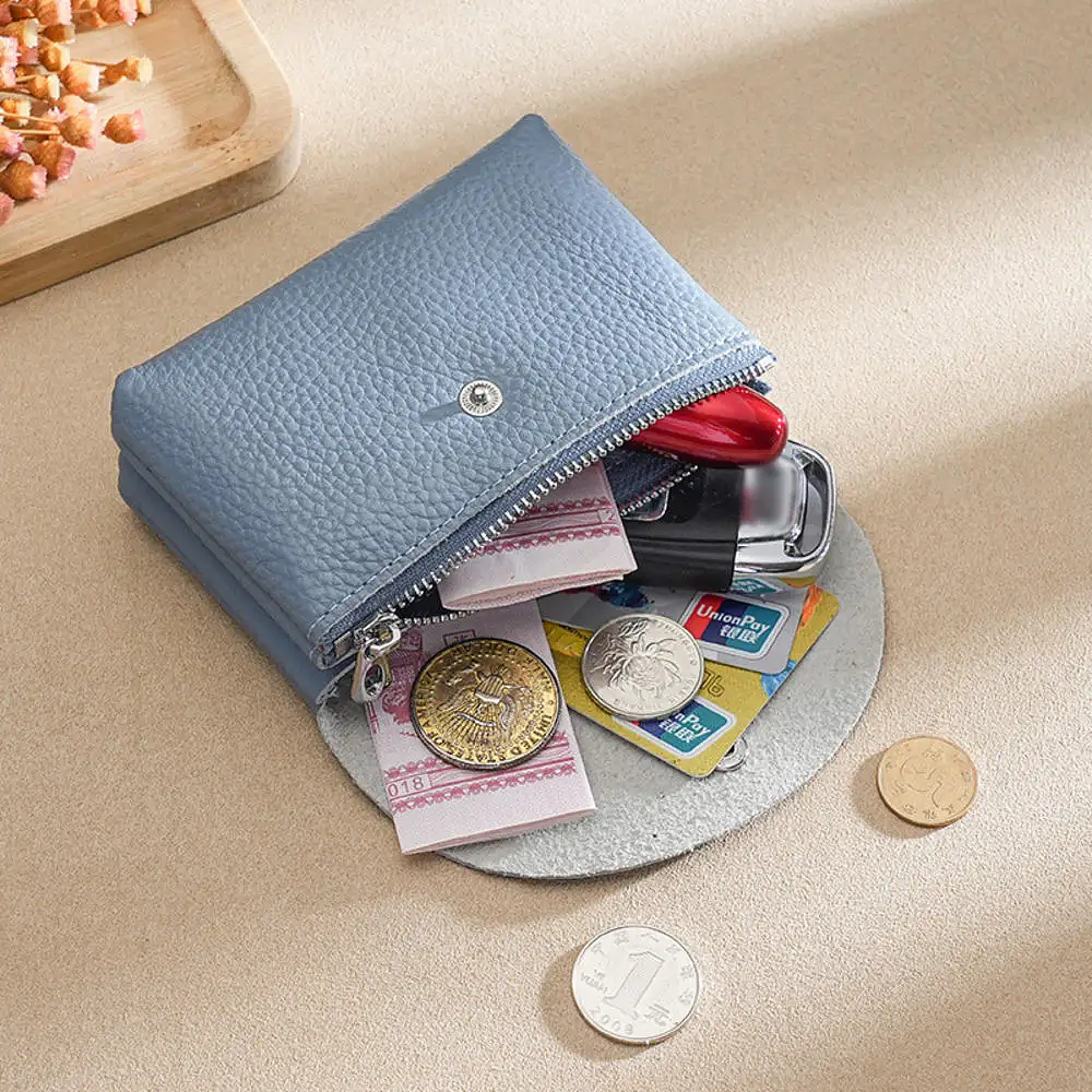 Retro Genuine Leather Coin Purse Zipper Small Wallets Card Holder Bag Portable Men Cowhide Money Purse Women Earphone Pouch