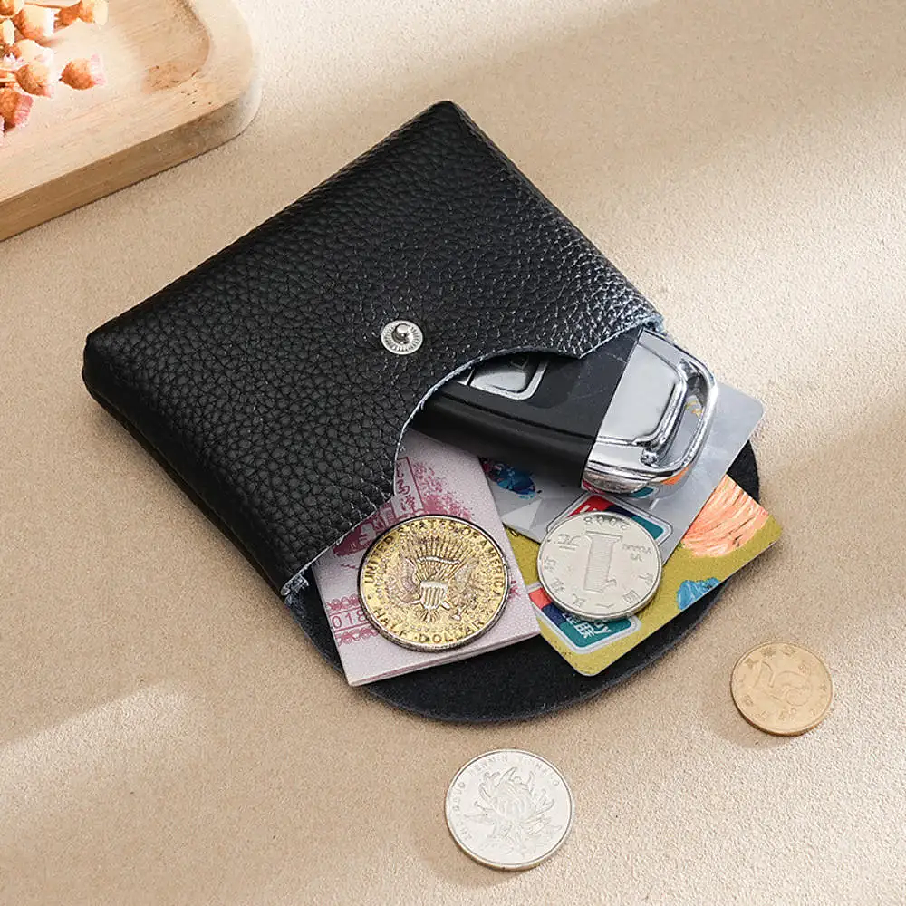 Retro Genuine Leather Coin Purse Zipper Small Wallets Card Holder Bag Portable Men Cowhide Money Purse Women Earphone Pouch