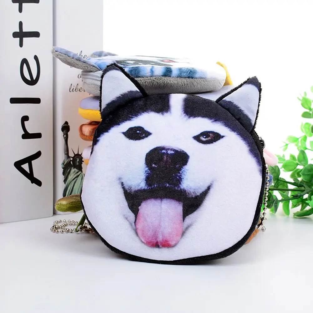 Cute Mini Coin Purse Animal Face Cartoon Cat Dog Bag Plush Zipper Wallet Card Key Holder Handbag Bag