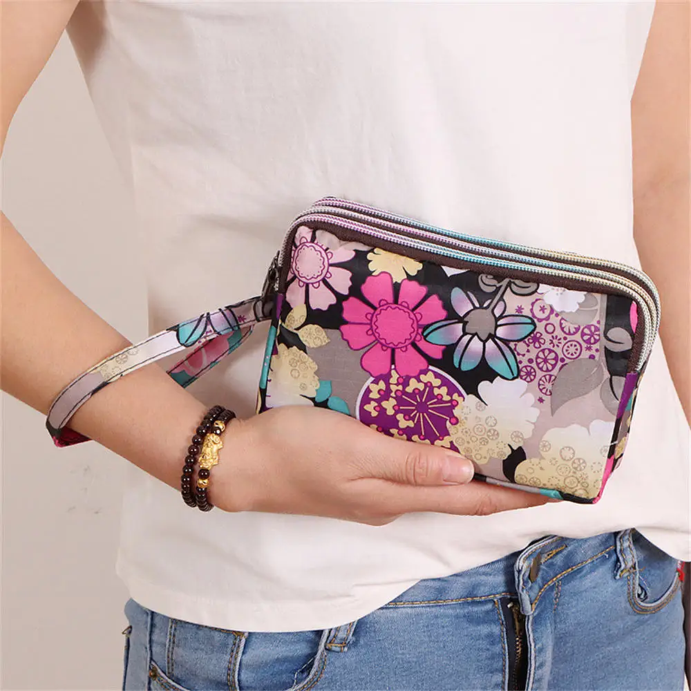 3 Zipper Women Insulated Waterproof Purse Handbag Wallet Wristlet Bag Women's Fabric Medicine Bag Mobile Wallet Clutch Bag