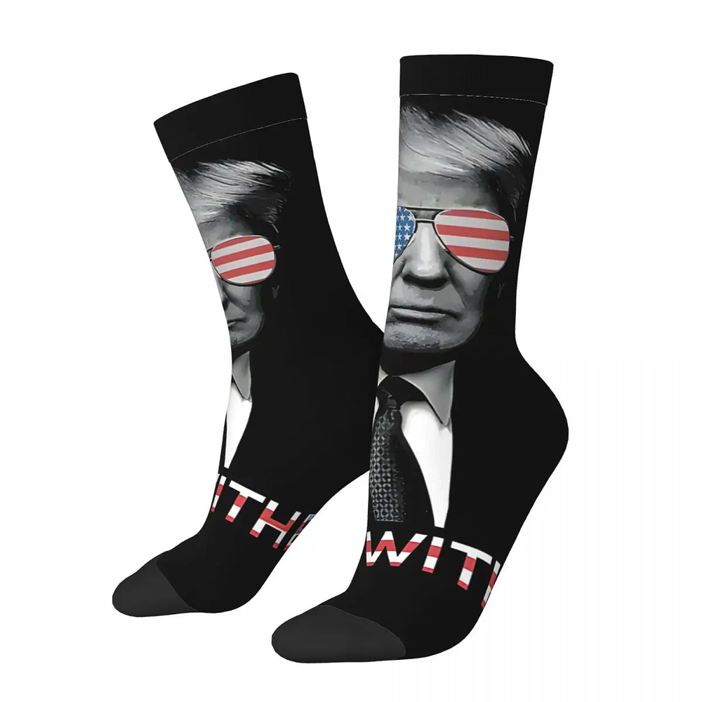 Trump- Deal With It Sock Vintage 2024 Trump Pattern Printed Crew Sock