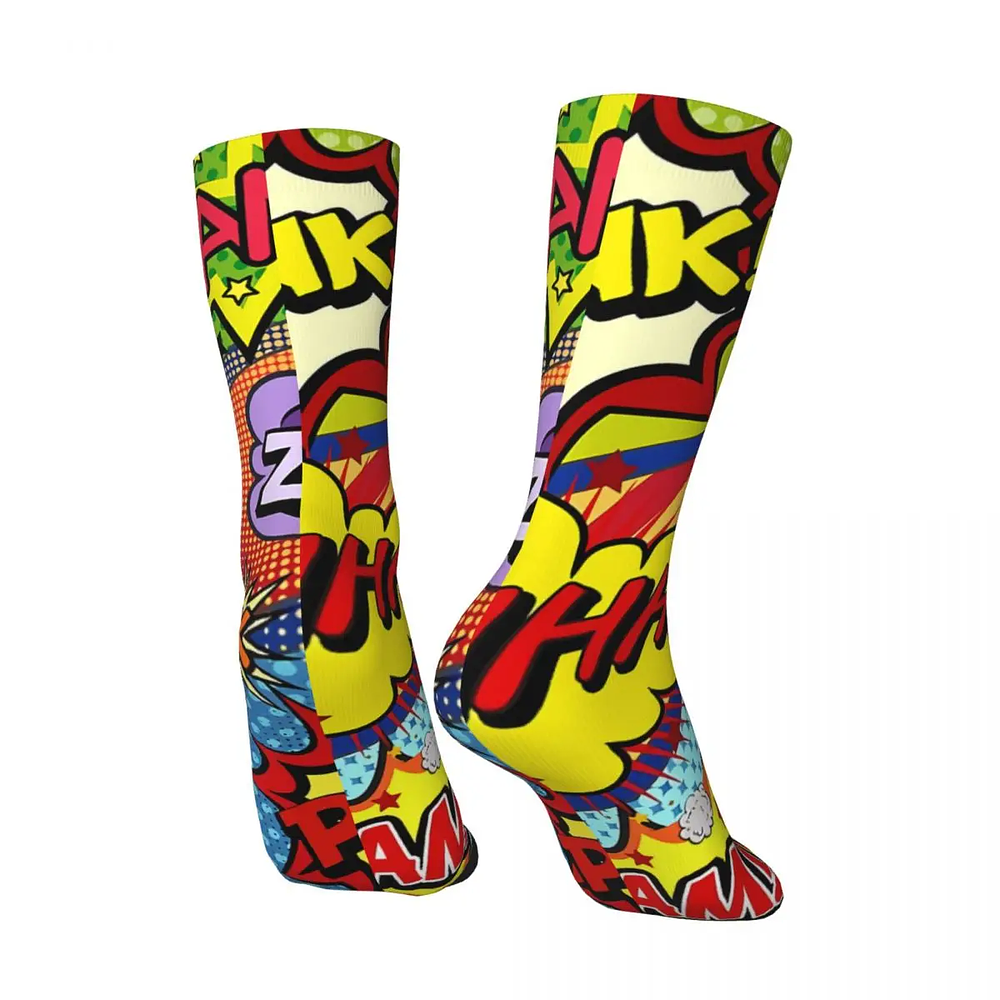 Retro Colorful Comic Book Panels Crazy Street Style Seamless Printed Funny Crew Socks