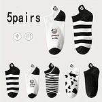 5 Pairs Womens Socks Cute Cow Pattern Short Socks Creative Printing Socks Ankle Sock