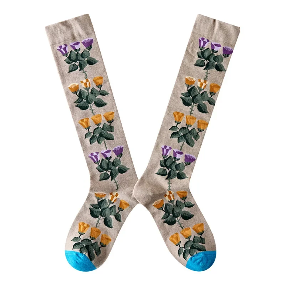 Medium and high tube knee socks Retro Illustration Abstract Fashion Cotton socks