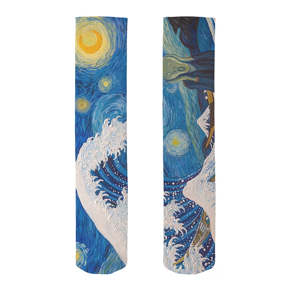 Van Gogh Mural World Famous Painting Sunflower Stockings Women Novelty Casual Long Socks Classic Retro Thin Socks