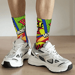 Retro Colorful Comic Book Panels Crazy Street Style Seamless Printed Funny Crew Socks