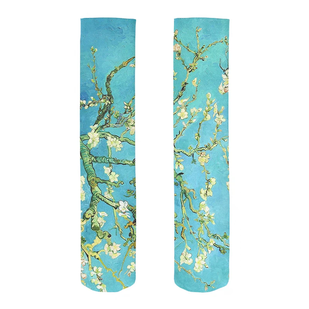 Van Gogh Mural World Famous Painting Sunflower Stockings Women Novelty Casual Long Socks Classic Retro Thin Socks