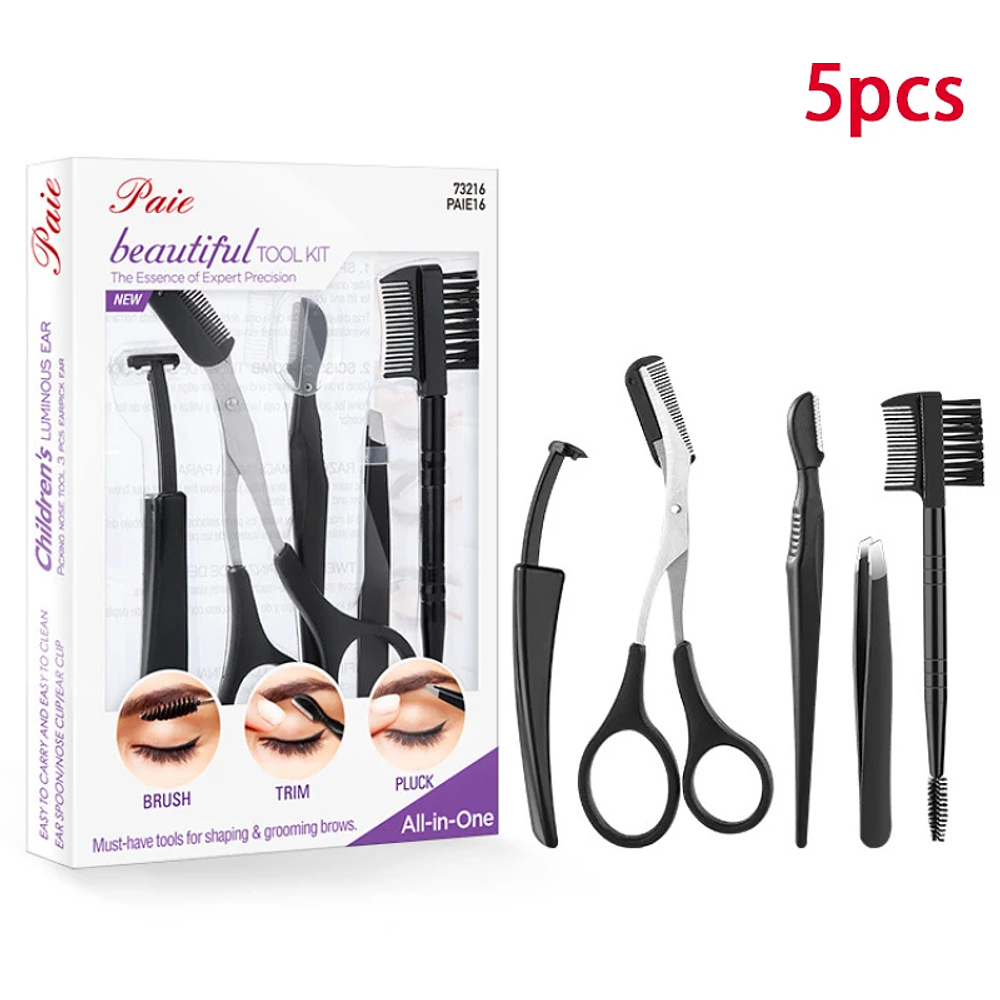 Black Eyebrow Trimming Scissors Stainless Steel Tweezers Eyebrow Scraping Eyebrow Comb Razor Eyebrow Clip Makeup Tools Sets