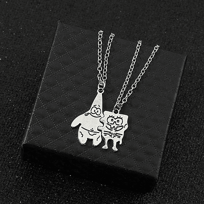 SpongeBob SquarePants & Patrick Star Style Set Necklace Cute Cartoon Figure Metal Pendant Neck Chain Jewelry