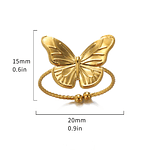 Fashion Butterfly Ring Gold Color Stainless Steel Adjustable Finger Ring Jewelry