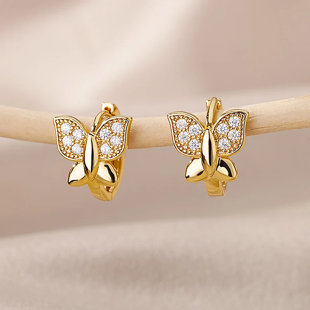 Fashion Shiny Zircon Butterfly Hoop Earrings Exquisite Simple Cubic Zirconia Earrings Statement Jewelry