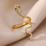 Zircon Leopard Head Rings Open Gold Color Stainless Steel Ring Vintage Animal Aesthetic Jewelry