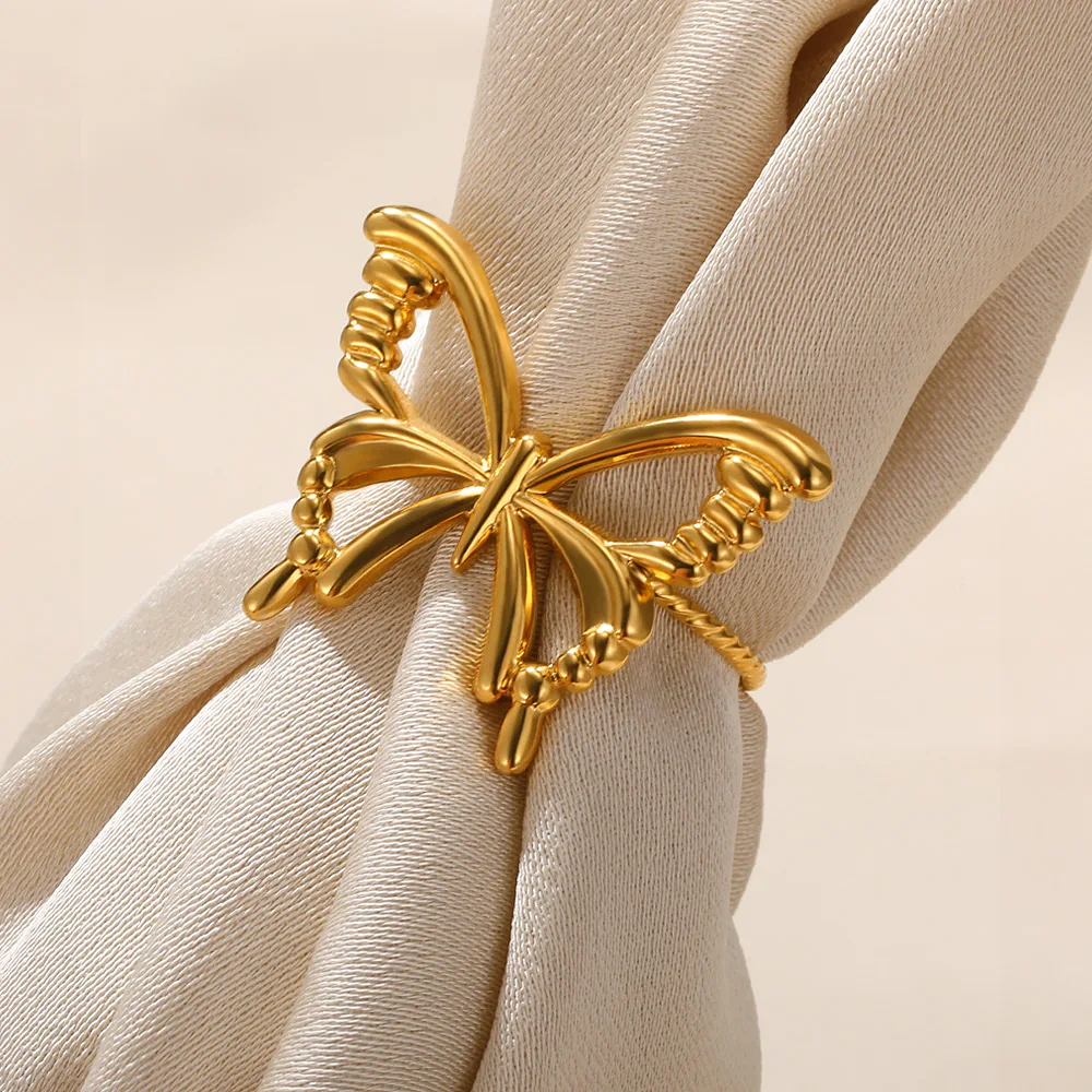 Fashion Butterfly Ring Gold Color Stainless Steel Adjustable Finger Ring Jewelry