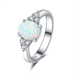 Cute Female White Opal Stone Ring Classic Silver Color Luxury Crystal Oval Jewelry