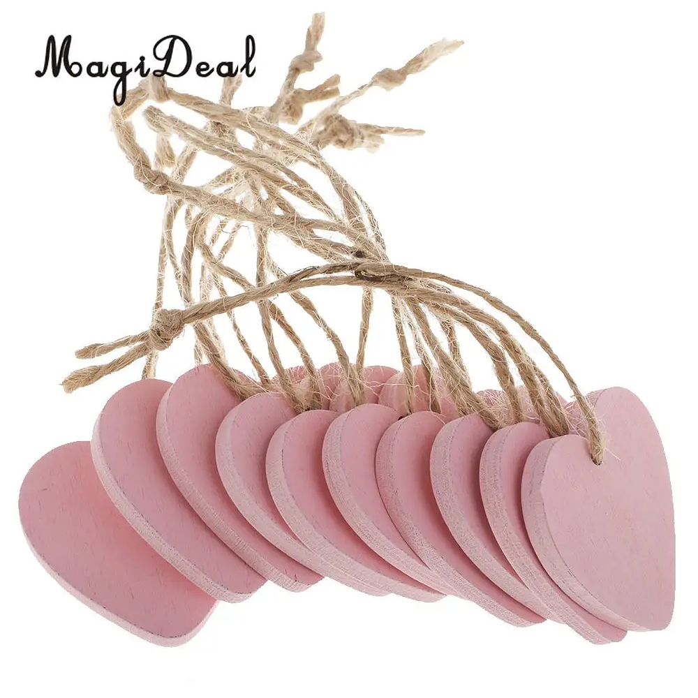 10 Piece Painted Wood Heart Tags Hanging Craft DIY Scrapbook Crafts Accessories Party Decor Pink