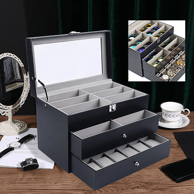 9/15/24 Grid Jewelry Box Jewelry Collection Storage Box Leather Watch Glasses Display Case Sunglasses Storage Holder