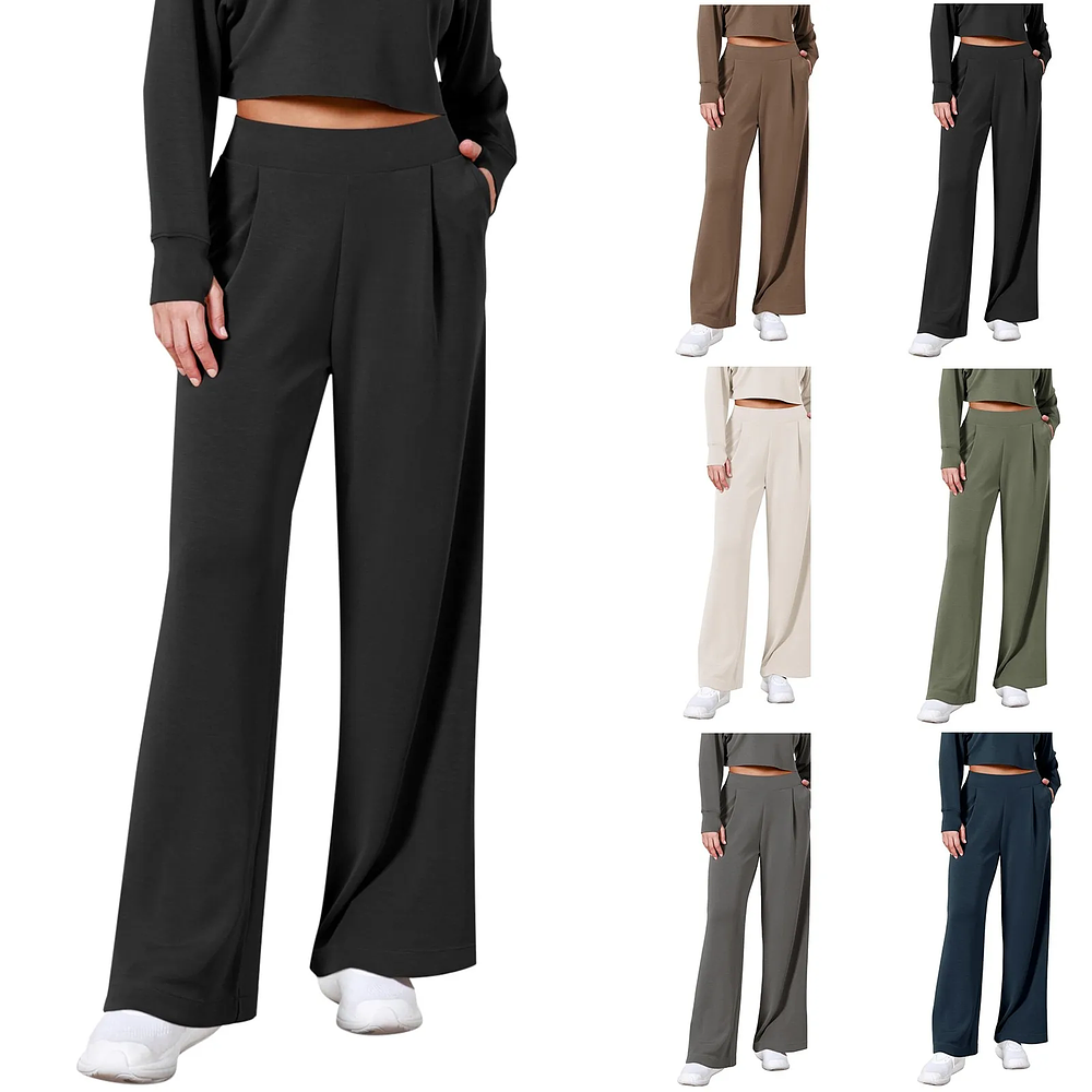 Women's Wide Leg Pants High Elastic Waisted Business Work Trousers Long Womens Petite Pants Casual