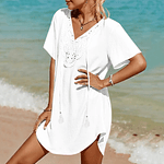 Womens Swimsuit Crochet Coverup V Neck Cover Up Dress Blouses Beach Cover Ups For Bathing Suit