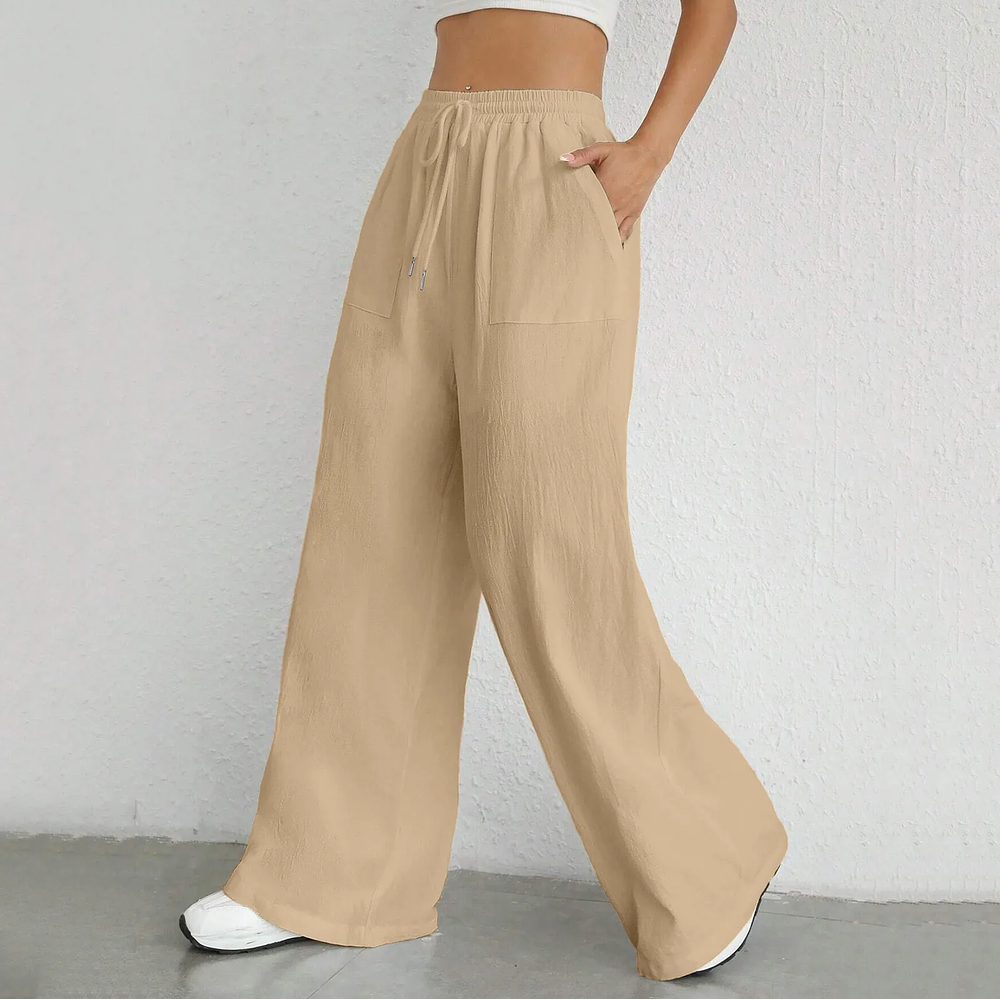 Womens Wide Leg Pants Drawstring Elastic Waist Loose Palazzo Pants Solid Casual Sweatpants Fashion Straight Leg Trousers